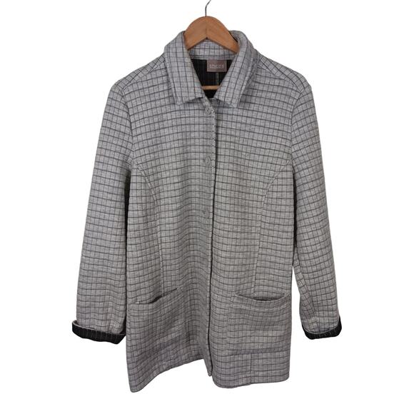 Chico's Waffle Duster Jacket Women Size 2 Window Pane Soft Knit Feel Winter Coat - Picture 1 of 9